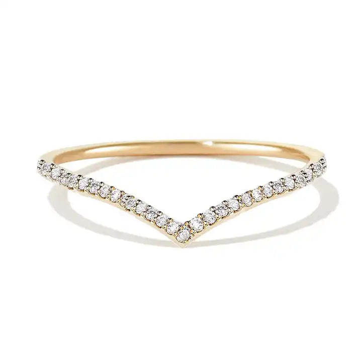 925 sterling silver V-shaped engagement ring with moissanite rhinestones for women