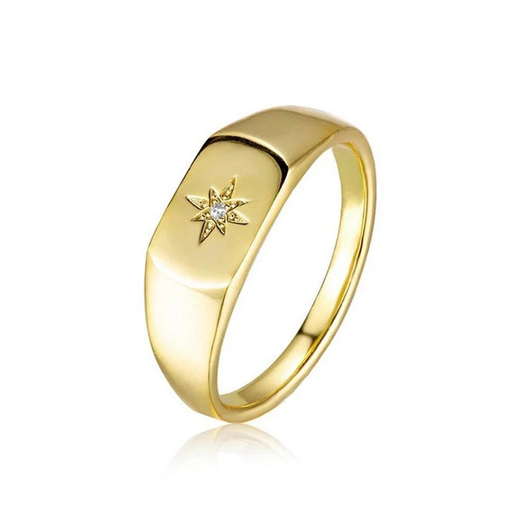 Women’s stainless steel ring six pointed star design gold plated