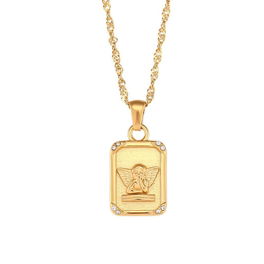 Square angel wings pendant necklace stainless steel 18K gold plated