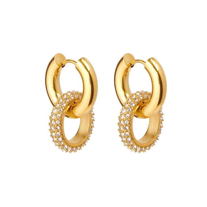 Elegant Pearl & Zircon Square Drop Earring 18K Gold Plated Stainless Steel Hoop Earrings For Women