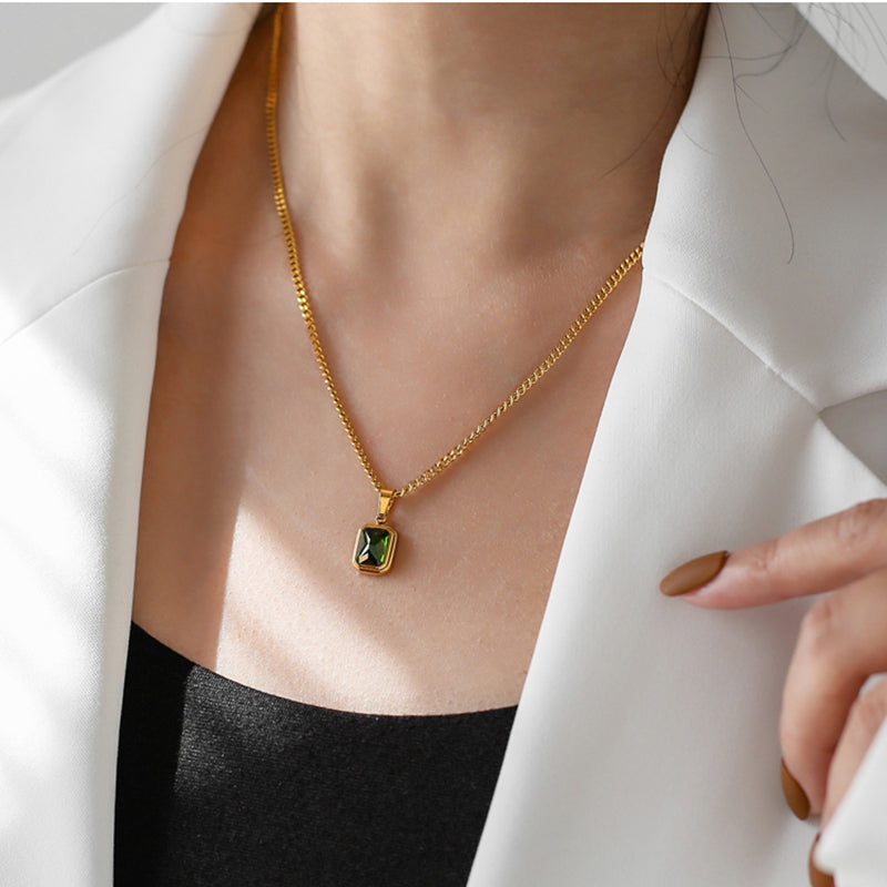 Durable stainless steel necklace with gemstone pendant