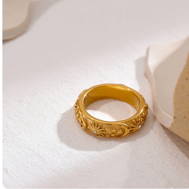 Star Moon Sun Ring stainless steel zircon celestial jewelry for women