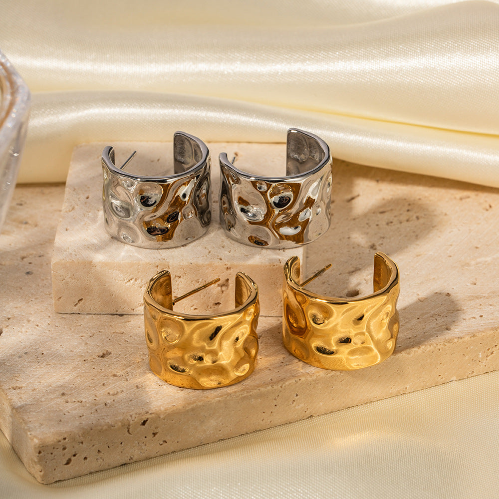 Timeless wide textured hoop earrings 18K gold plated for women