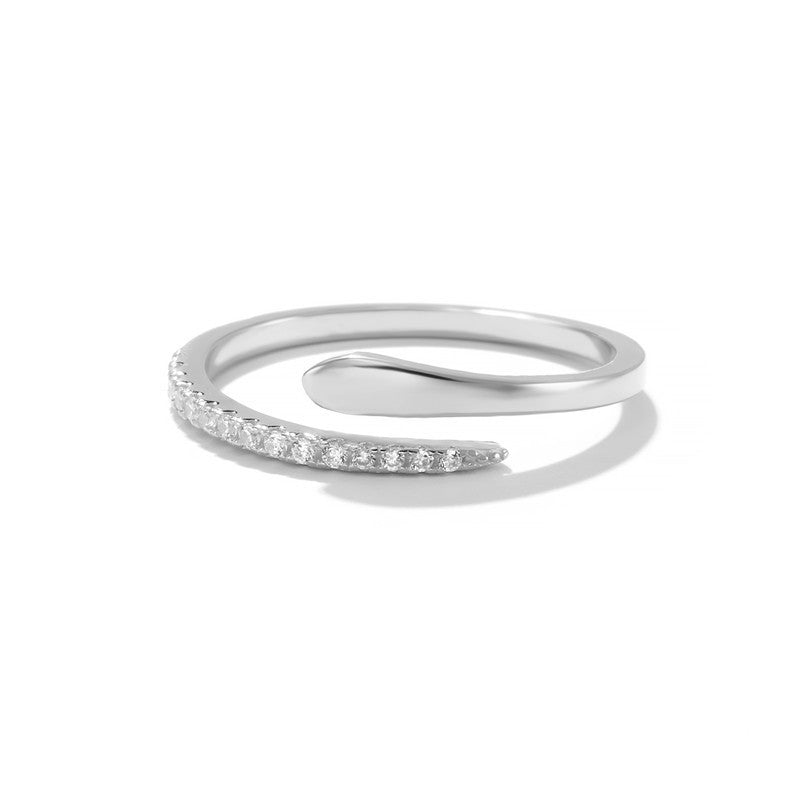Creative snake design ring with zircon stones in sterling silver