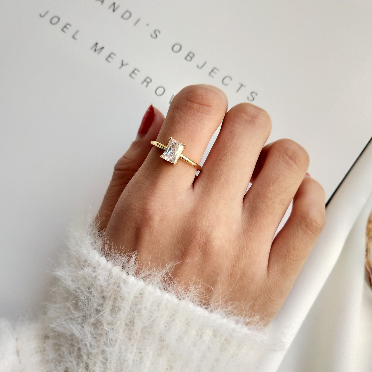 Sterling silver square zircon ring minimalist women’s jewelry