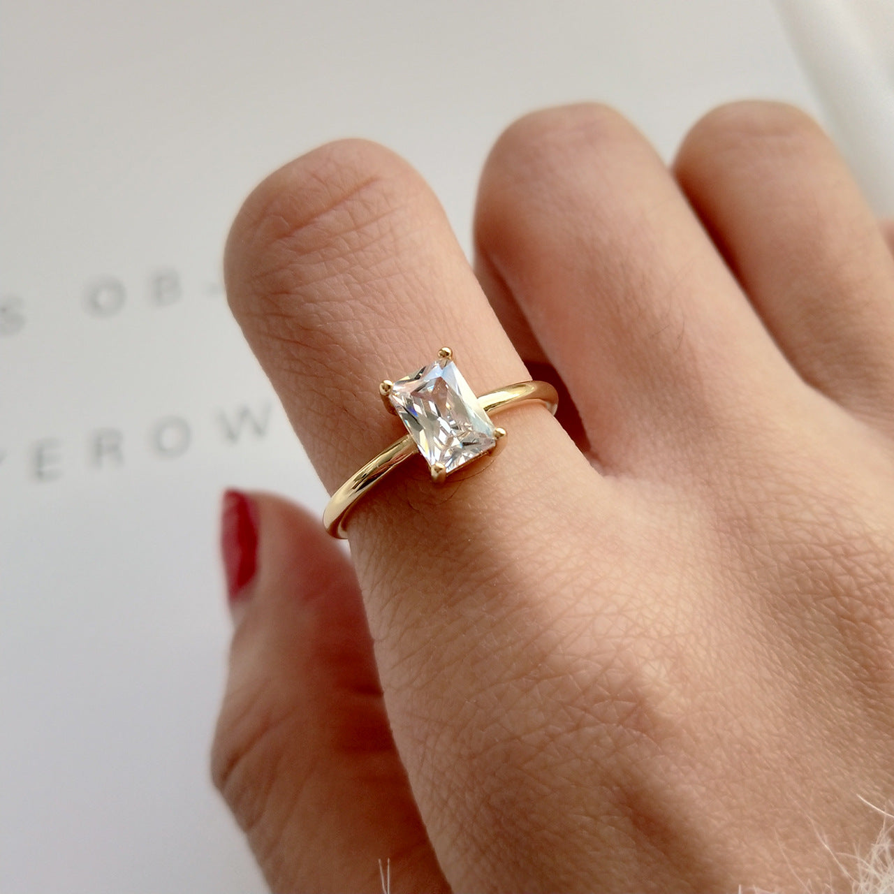 Fashion jewelry sterling silver square cut zircon ring elegant