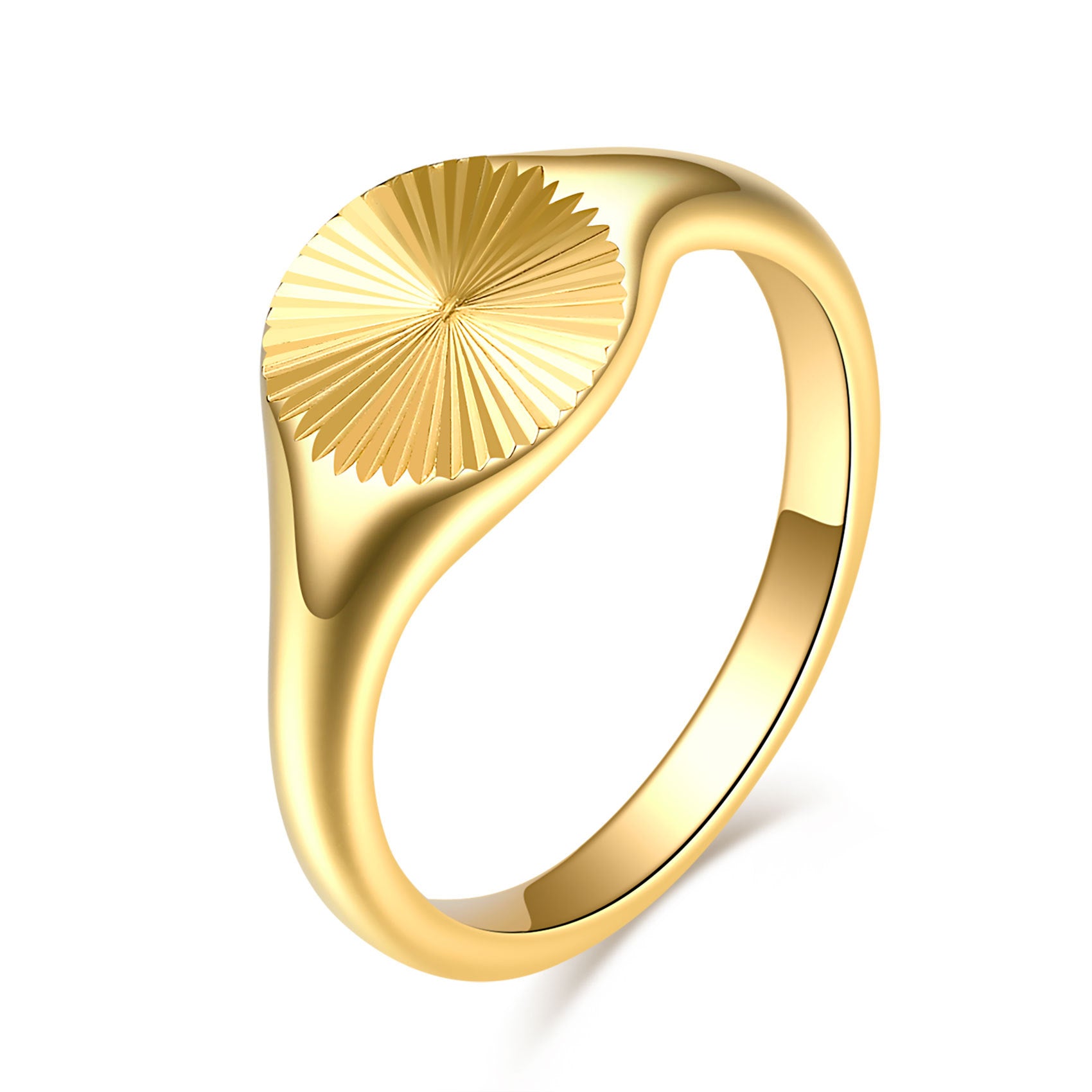 Elegant gold plated stainless steel statement ring with radiant sun burst design