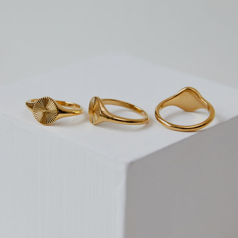 18K gold plated stainless steel sun burst statement ring for women