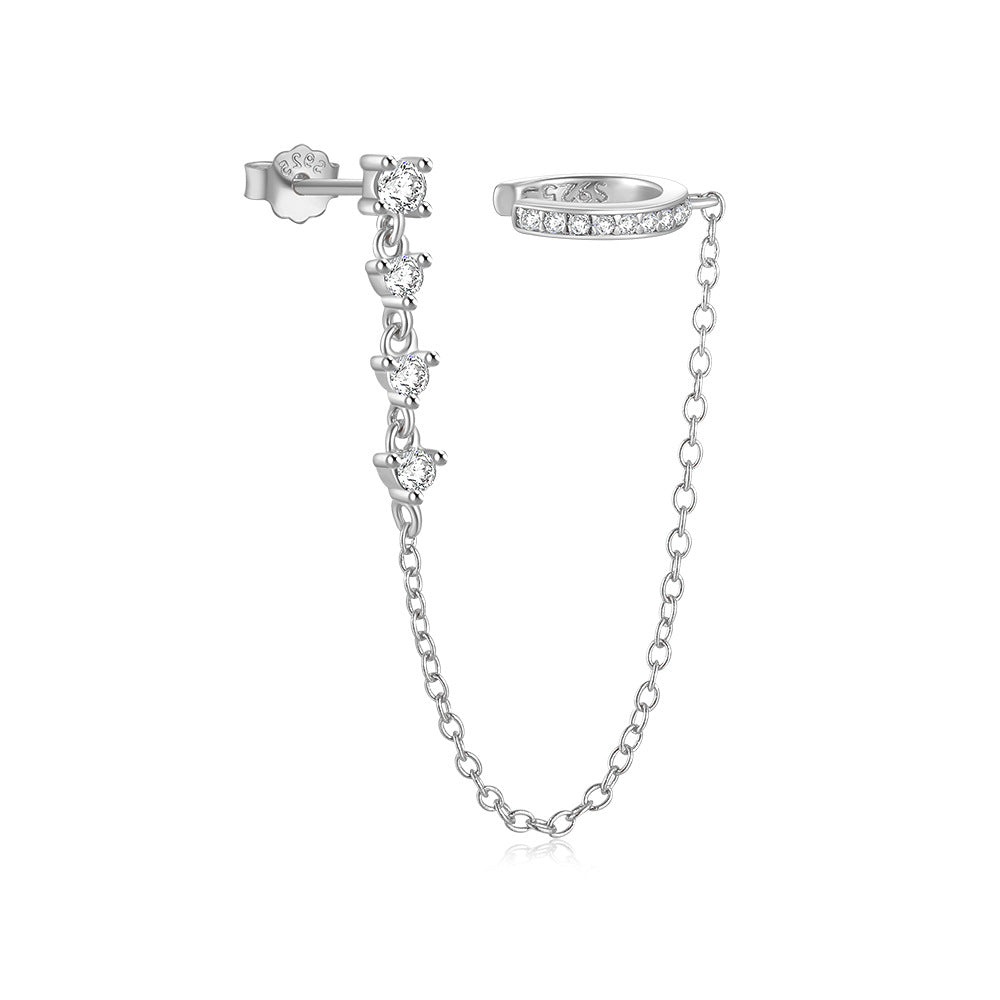 925 sterling silver chain earring with zircon elegant solo piece