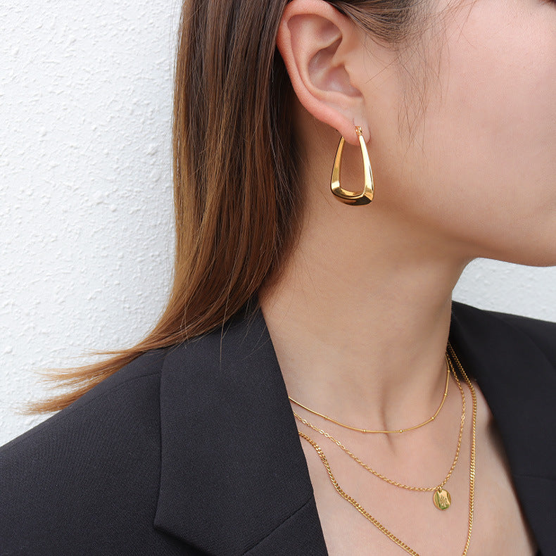 Triangle hoop earrings gold plated stainless steel elegant design