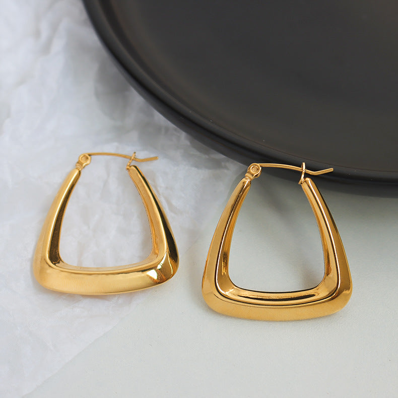 Women’s triangle hoop earrings gold plated modern minimalist style