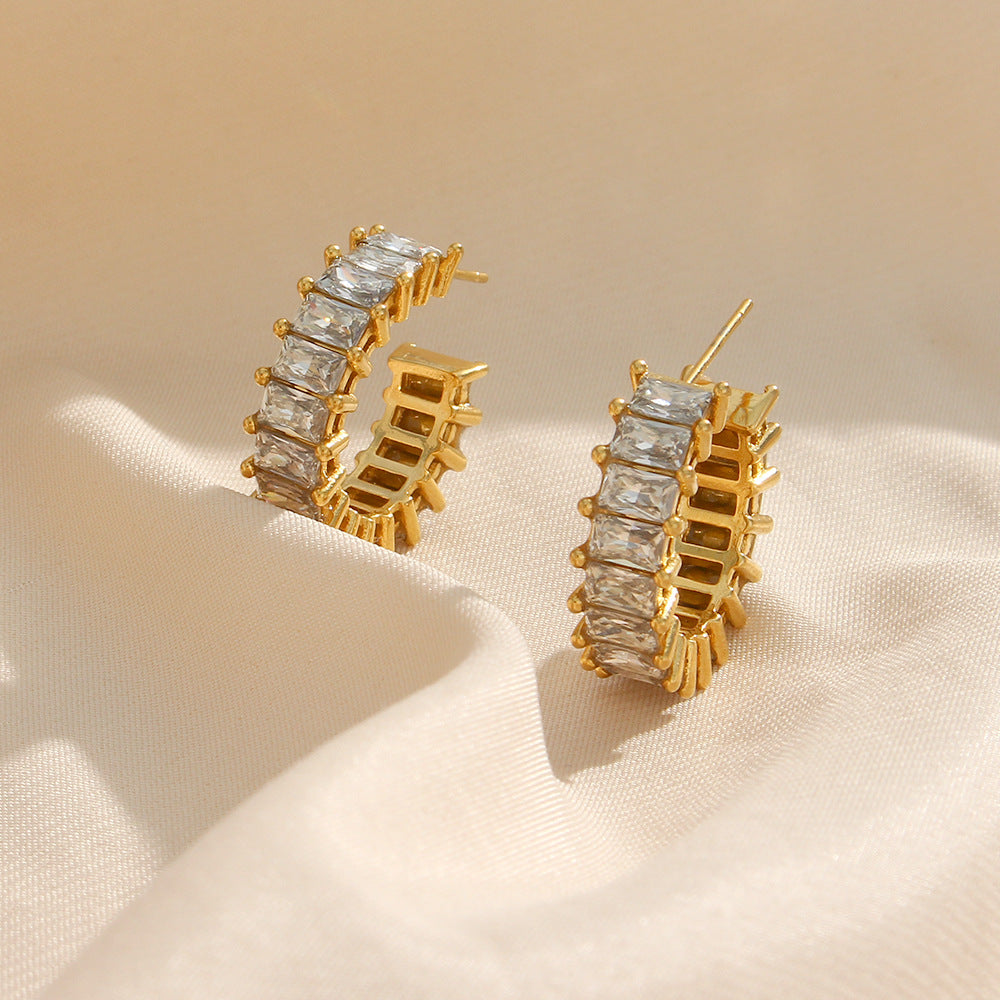 Women’s stainless steel hoop earrings adorned with zircon sparkle