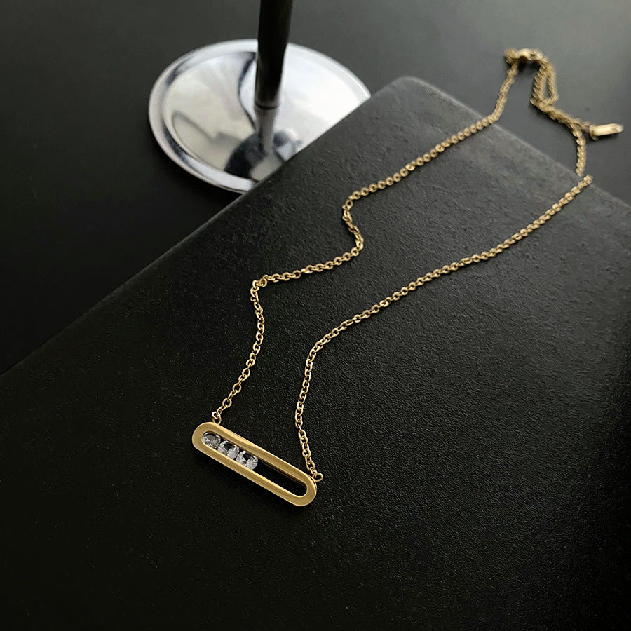 Minimalist zircon pendant necklace 18K gold plated clavicle style