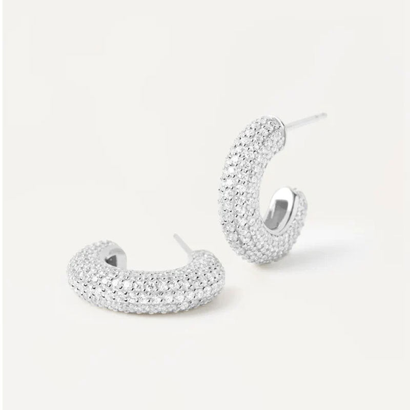 Elegant cubic zirconia hoop earrings C-shaped 925 silver