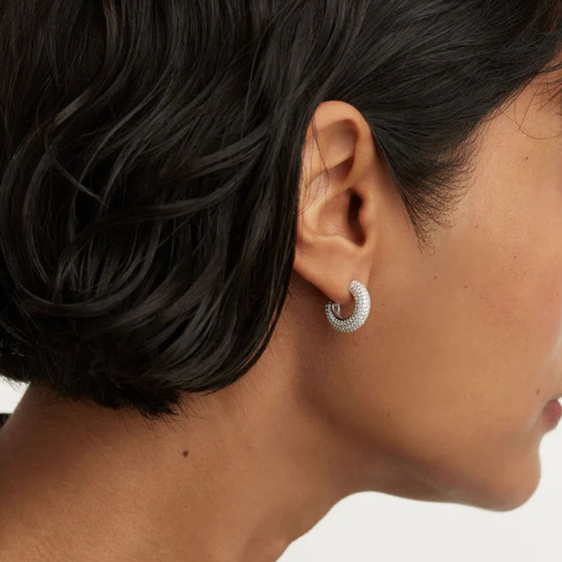 925 silver C-shaped hoop earrings with cubic zirconia elegant design