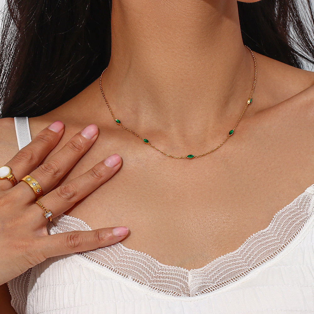 Simple zircon necklace 18K gold plated stainless steel elegant style