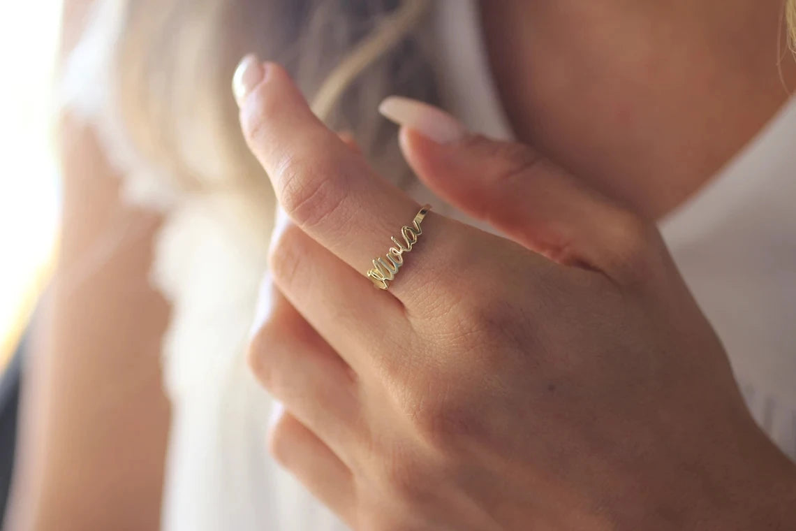 Durable stainless steel ring with engraved name or initials