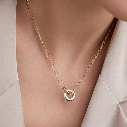 Two tone stainless steel pendant necklace elegant women’s jewelry