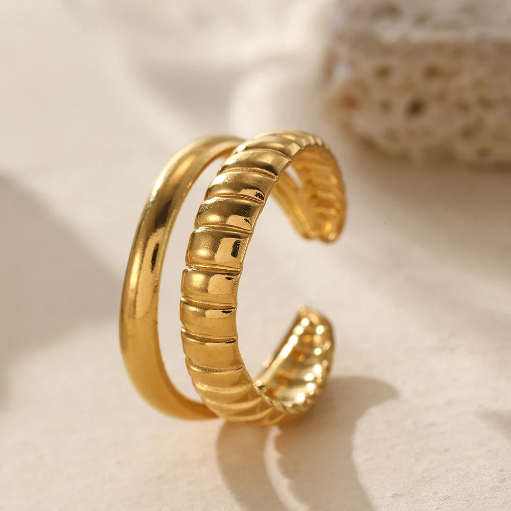 Timeless gold or silver geometric open ring for women stainless steel