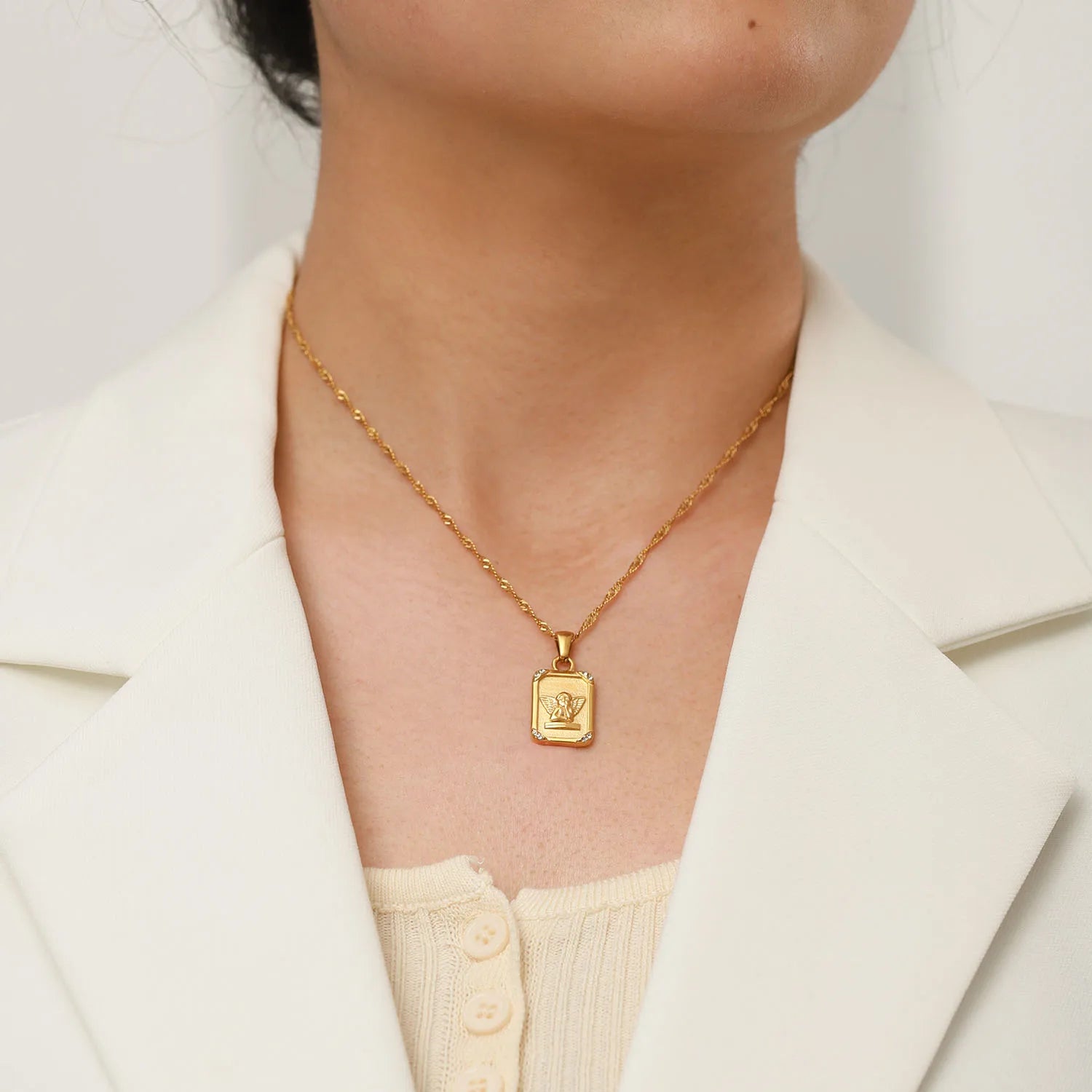 Durable stainless steel angel wings pendant necklace tarnish resistant