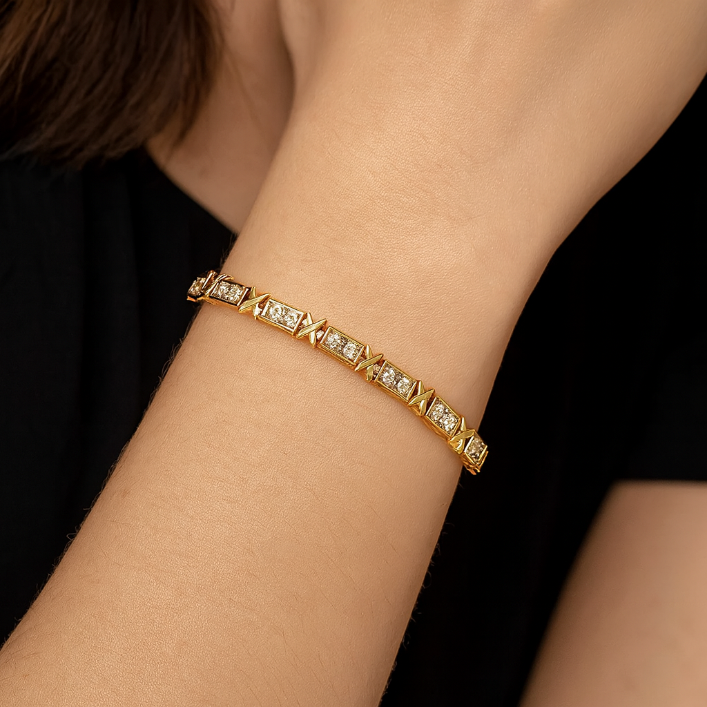 Women's gold plated stainless steel cross bracelet with sparkling zircon stones, adjustable and elegant jewelry gift