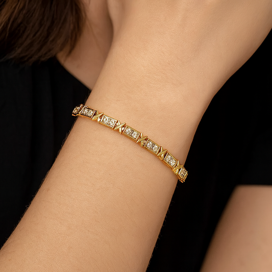 Women's gold plated stainless steel cross bracelet with sparkling zircon stones, adjustable and elegant jewelry gift