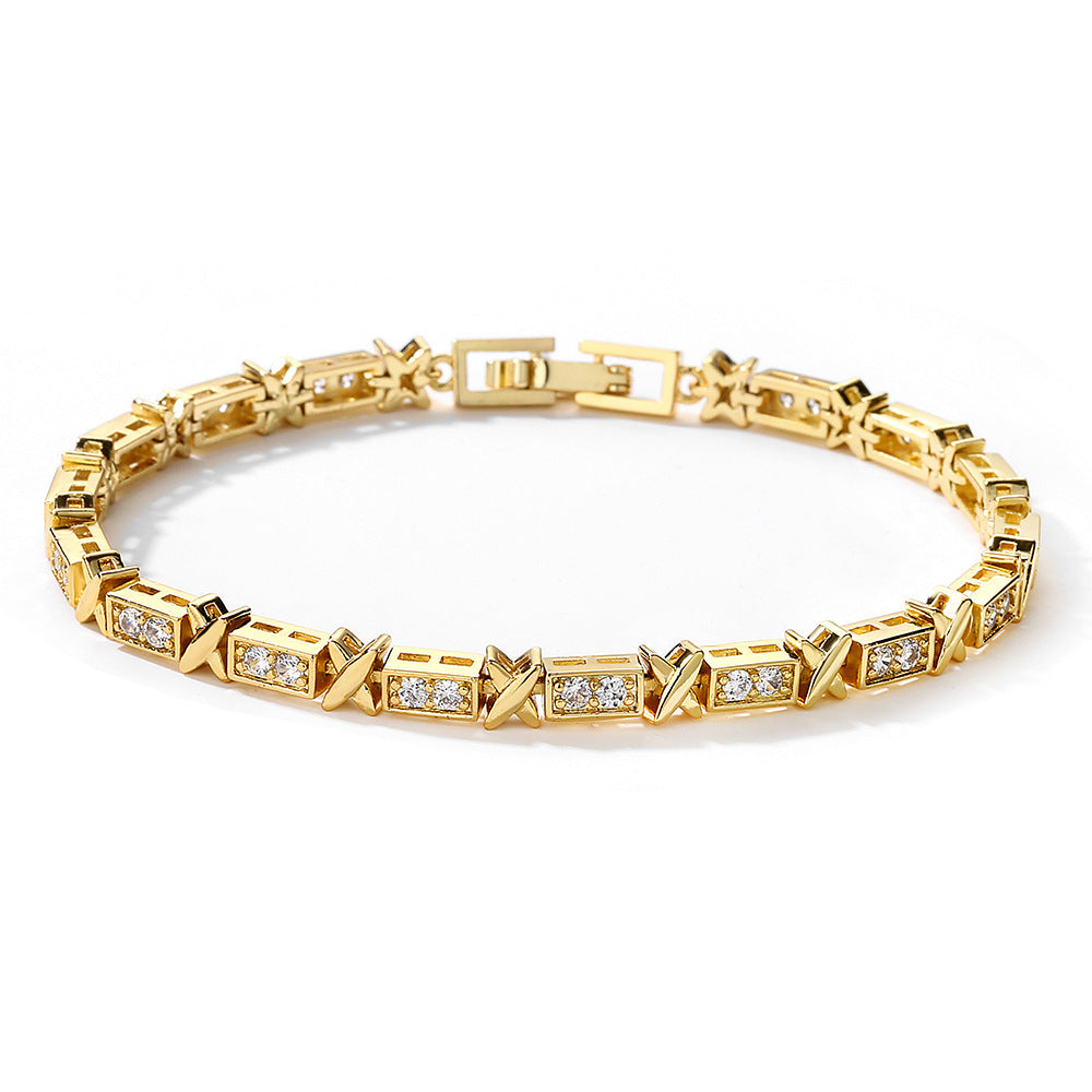 Women's gold plated stainless steel cross bracelet with sparkling zircon stones, adjustable and elegant jewelry gift