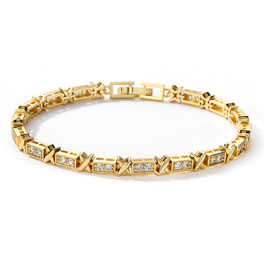 Women's gold plated stainless steel cross bracelet with sparkling zircon stones, adjustable and elegant jewelry gift
