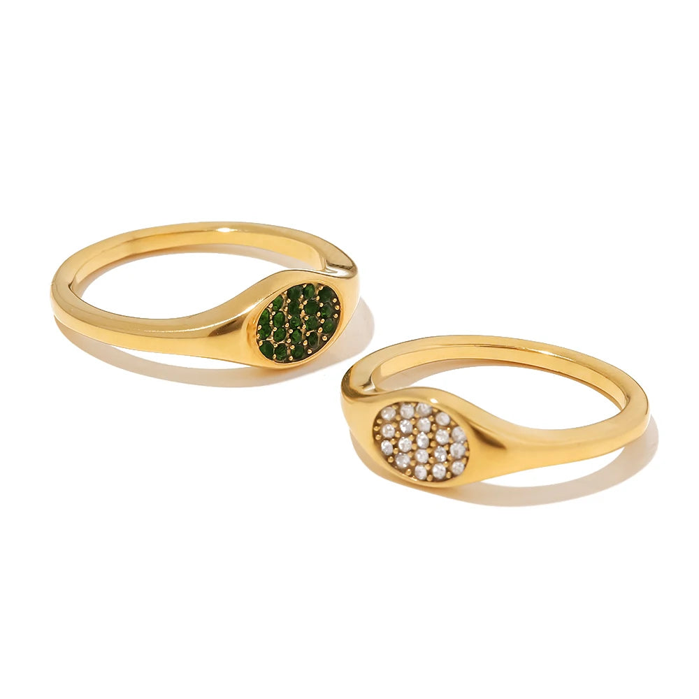 Women’s stainless steel ring set with white zircon stones