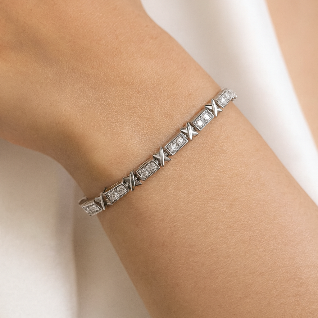 Women's gold plated stainless steel cross bracelet with sparkling zircon stones, adjustable and elegant jewelry gift