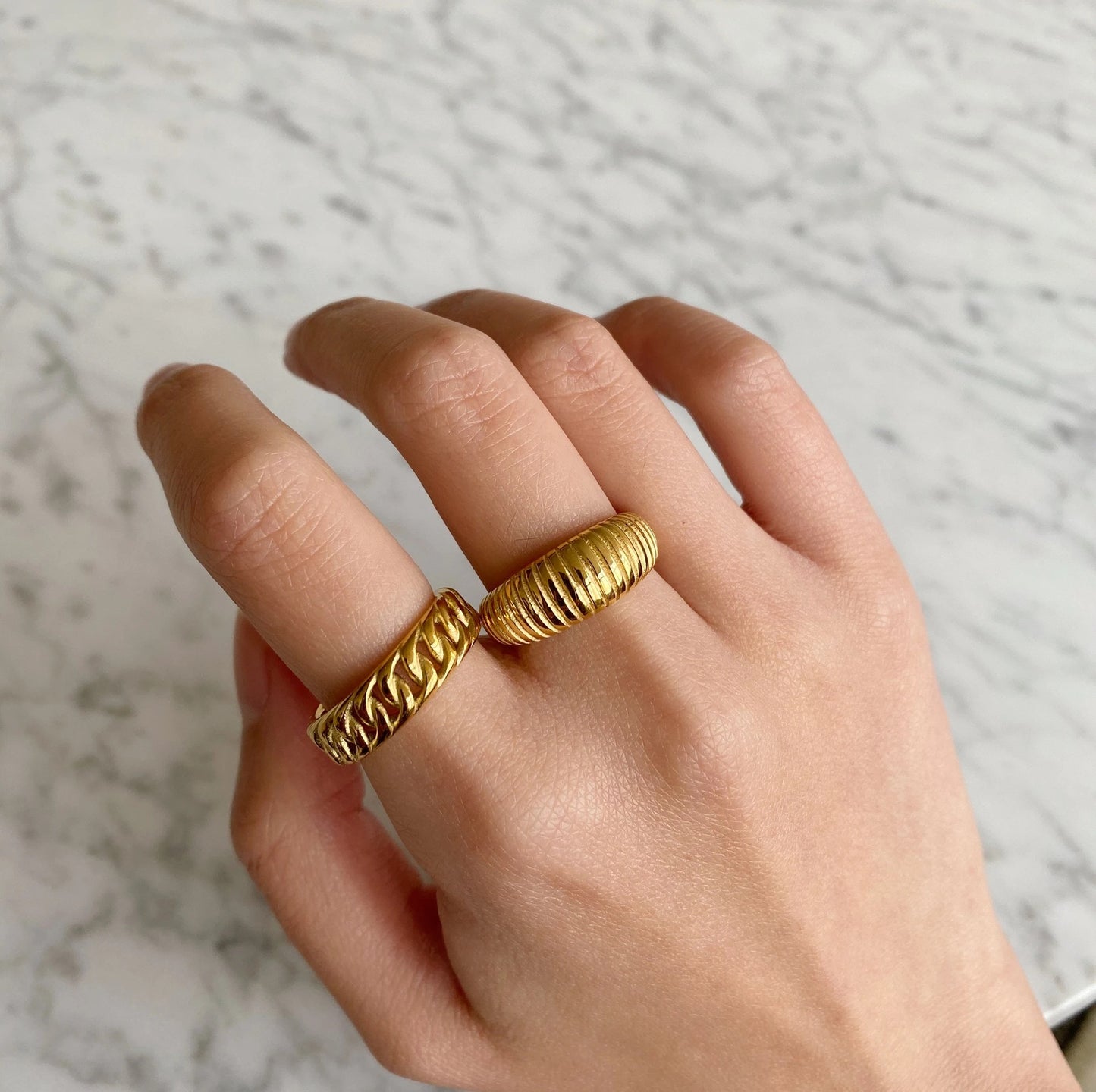 Durable hypoallergenic gold plated stainless steel chain ring