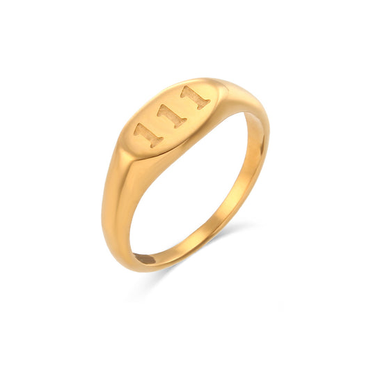Women's Stainless Steel Oval Number Gold Ring