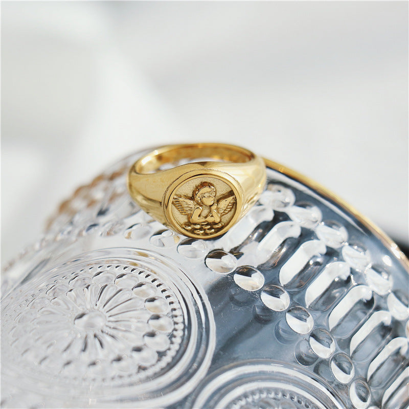 Timeless angel ring stainless steel gold plated statement jewelry for women