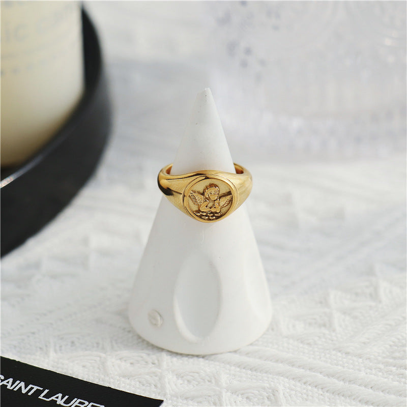 Durable stainless steel angel ring wide band gold plated design