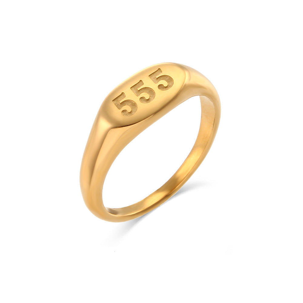 Women's Stainless Steel Oval Number Gold Ring