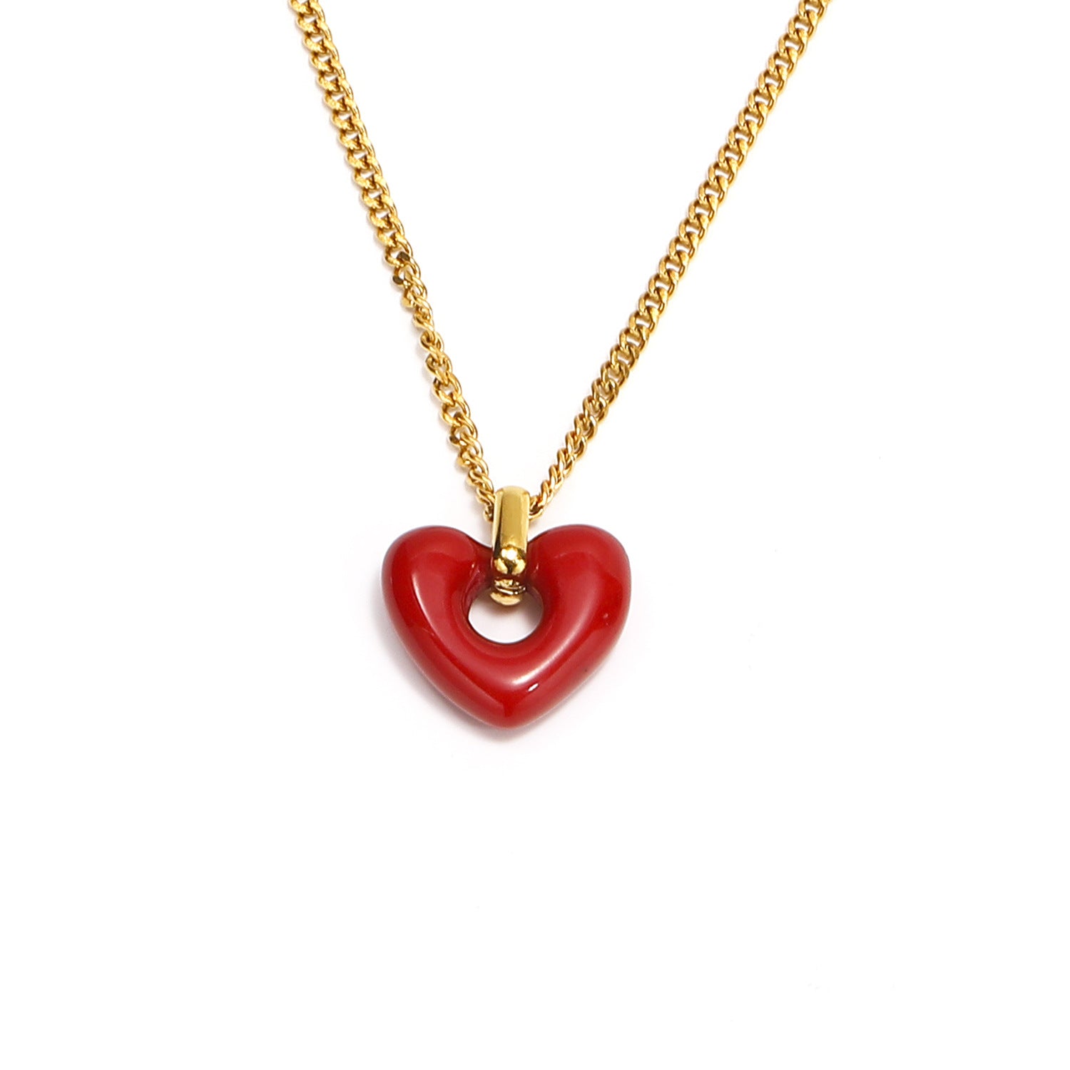 Enhance your style with the timeless allure of our stainless steel Heart-shaped Red Agate Pendant—a captivating and enduring accessory for women.