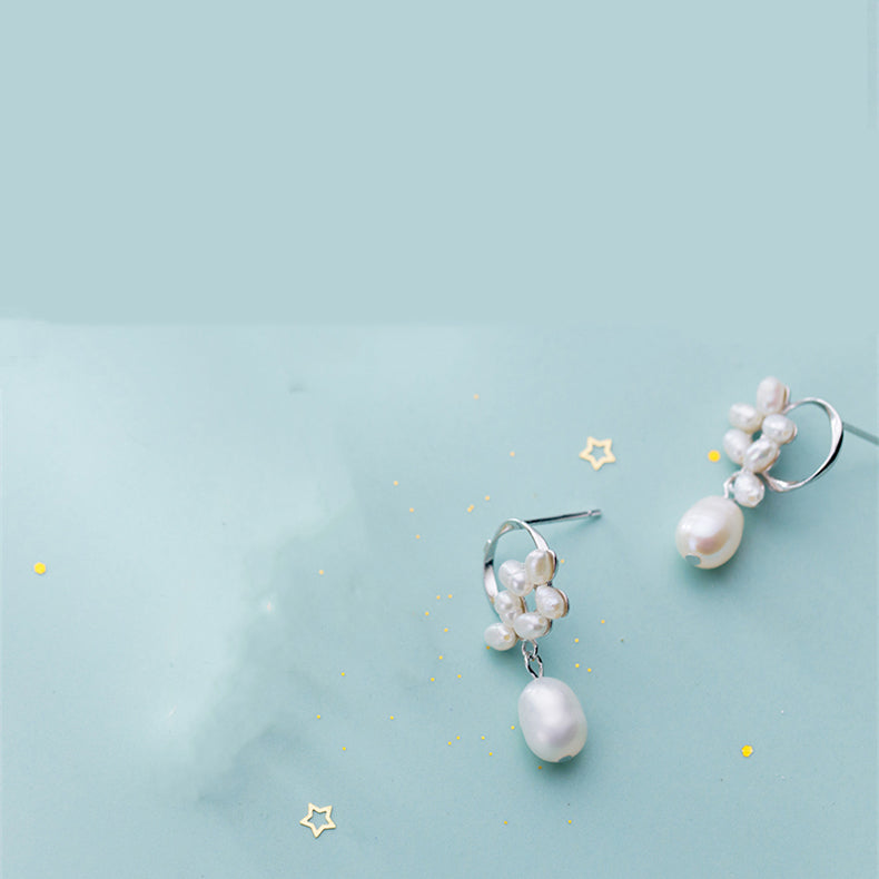 925 Sterling Silver Pearl Flower Earrings for Timeless Elegance