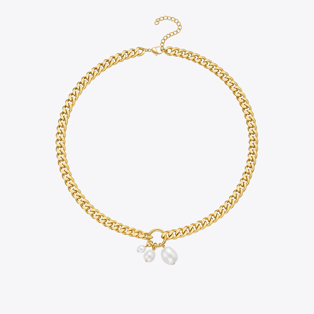 Captivating 18K Gold-Plated Stainless Steel Pearl Necklace - Hypoallergenic Chic Jewelry for Effortless Style