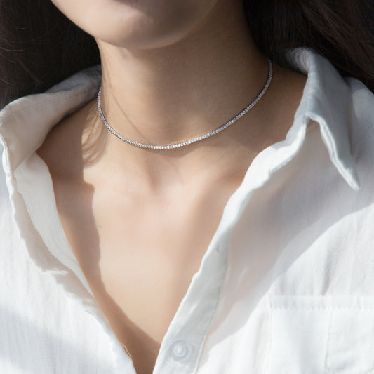 Capture attention with our exquisite 925 Sterling Silver Diamond Crystal Choker, a perfect blend of sophistication and sparkle for the modern woman's style