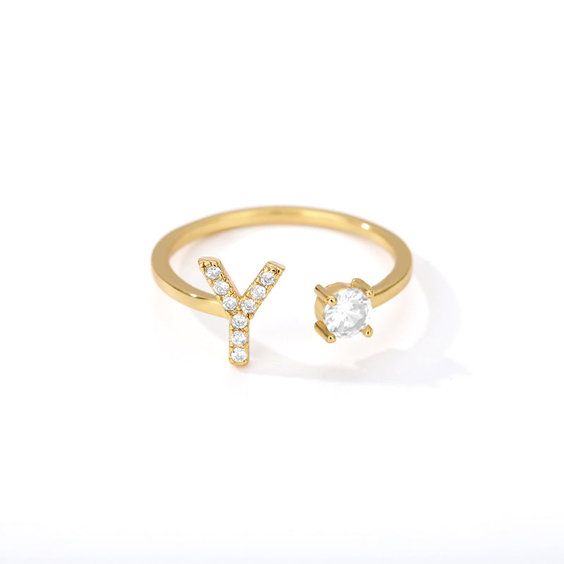  Tiny Initial Ring for Women - A-Z 26 Letter Rings, Adjustable and Fashionable