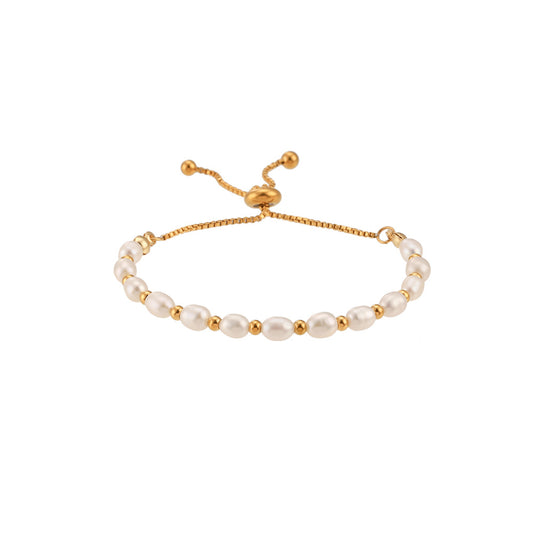 18K gold plated stainless steel bracelet with freshwater pearls