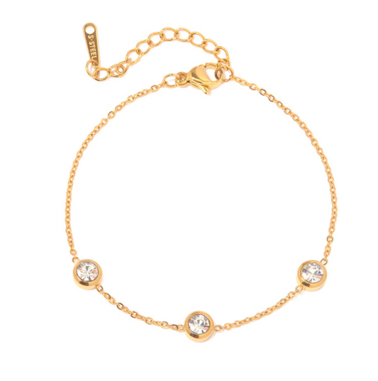18K gold plated stainless steel bracelet with round zircon stone