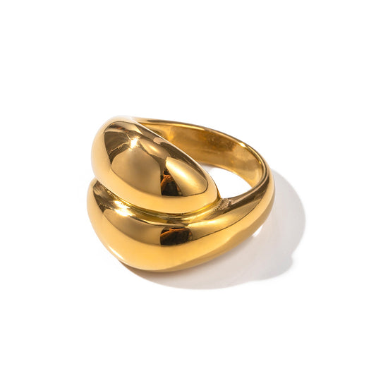 Durable stainless steel double band ring with 18K gold plating