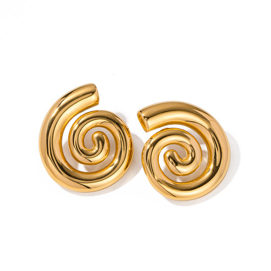 18K gold plated geometric stud earrings stainless steel spiral design