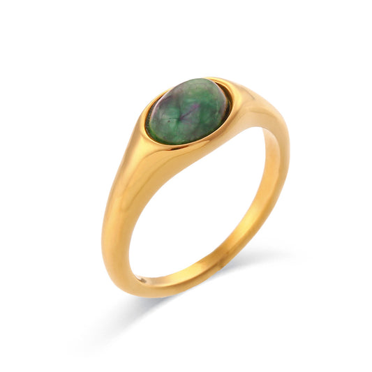 Women’s dainty oval natural stone ring in 18K gold plated stainless steel