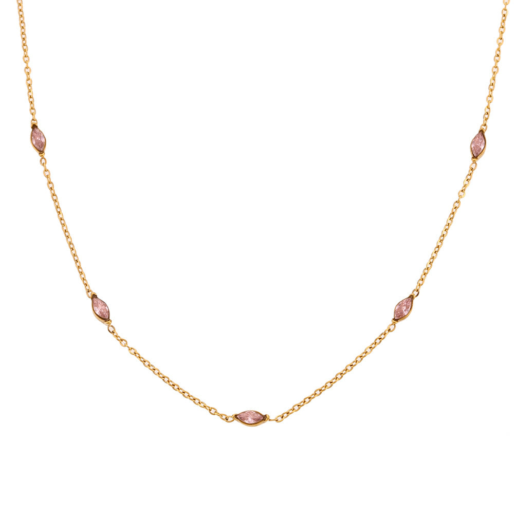 Simple and elegant, the 18K Plated Stainless Steel Zircon Necklace is a timeless accessory for women, adding a touch of sophistication to any ensemble.