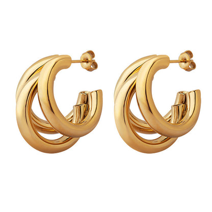 Minimalist three-layer C-shaped earrings, a sleek and versatile accessory for understated elegance.