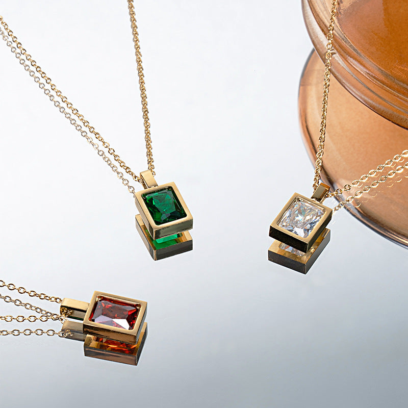 Light Luxury Small French Square Colored Zirconium Necklace