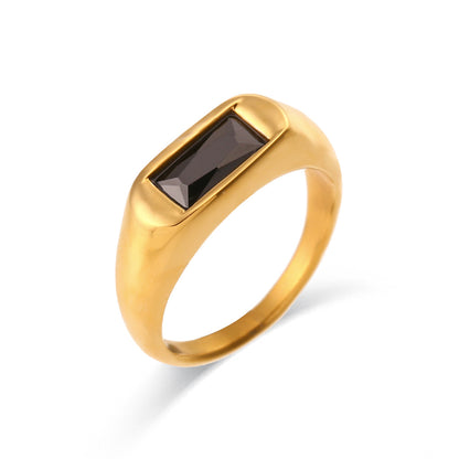 Stainless steel rectangular zircon ring featuring a sleek design and sparkling gemstone, a perfect blend of modern sophistication and timeless style