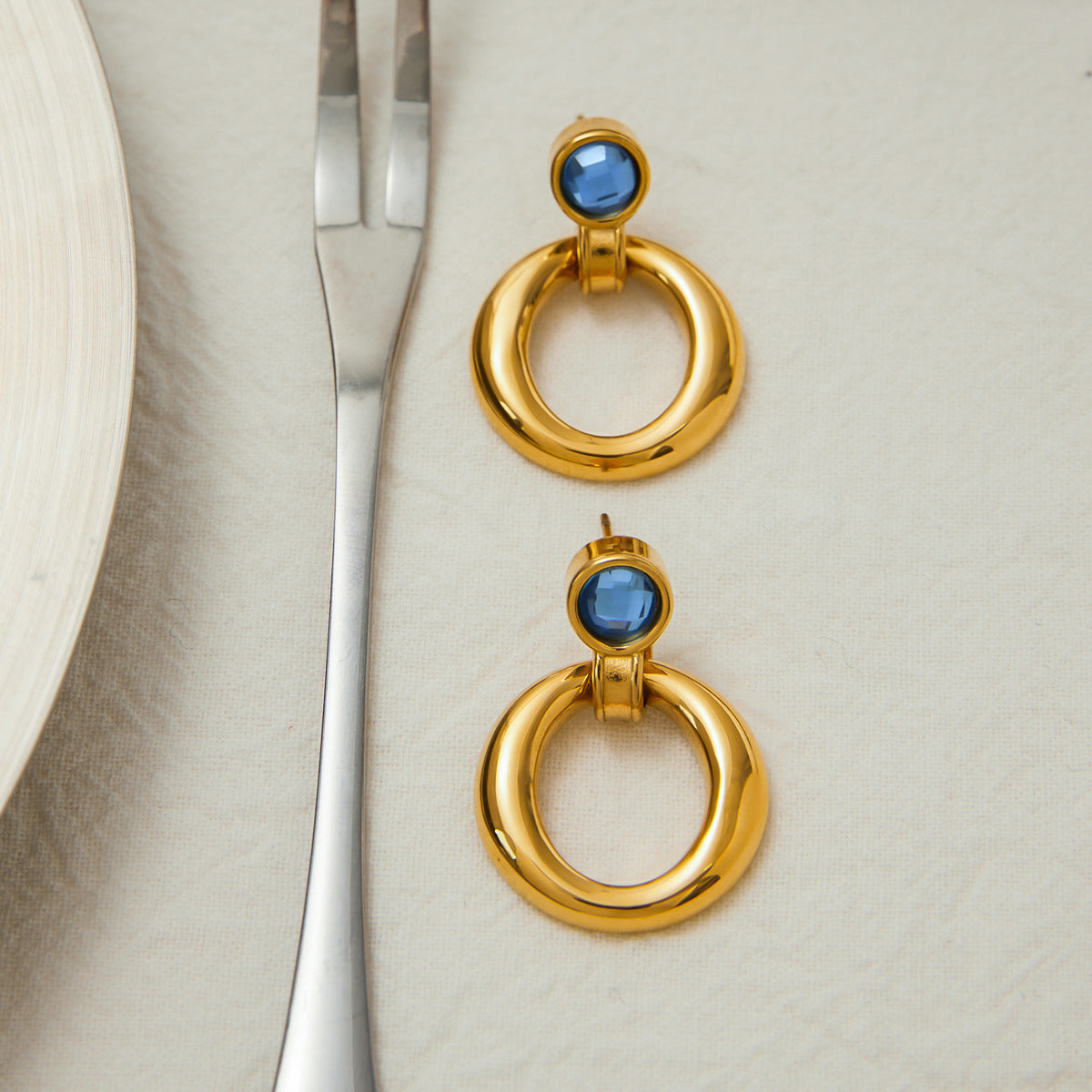 The Lumen Earrings zircon stud earrings gold Purajoia view 5
